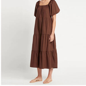 Faithfull the brand Ronan Midi Dress Brown 
 tierred cotton Dress